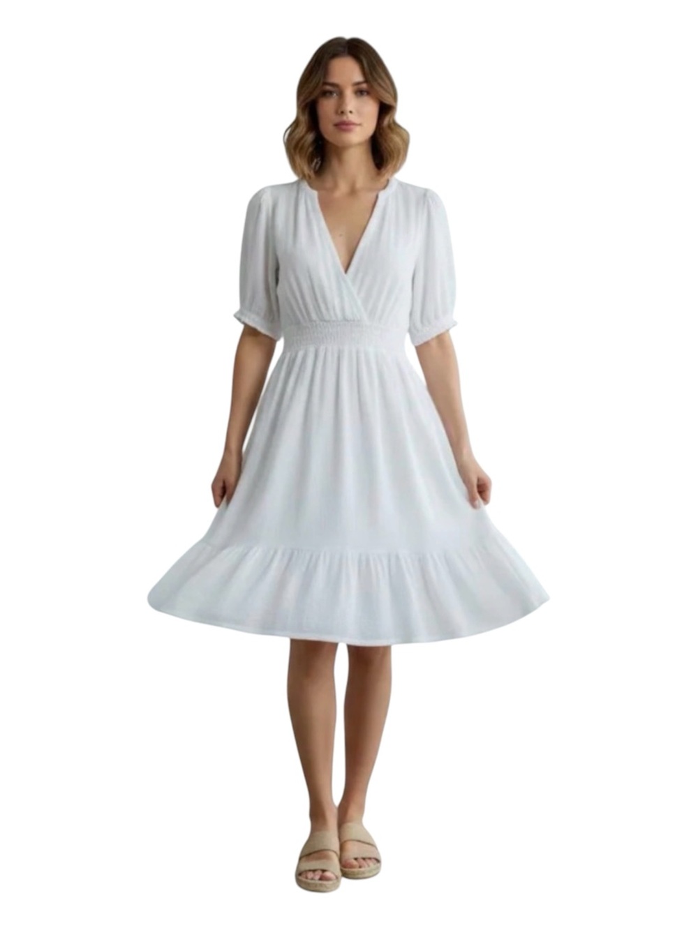 JOIE Puff Sleeve Cotton Midi Dress